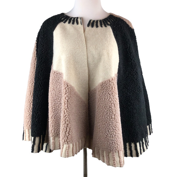 NWT Maeve Anthropologie Dusk & Dawn Capelet Sherpa Colorblock Textured Cape Boho - Picture 2 of 12